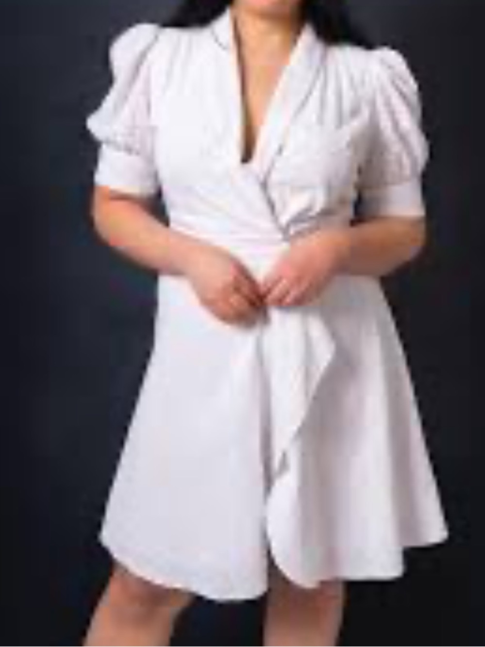 Marciano White Wrap Eyelets Dress with Puff Sleeves - Size M